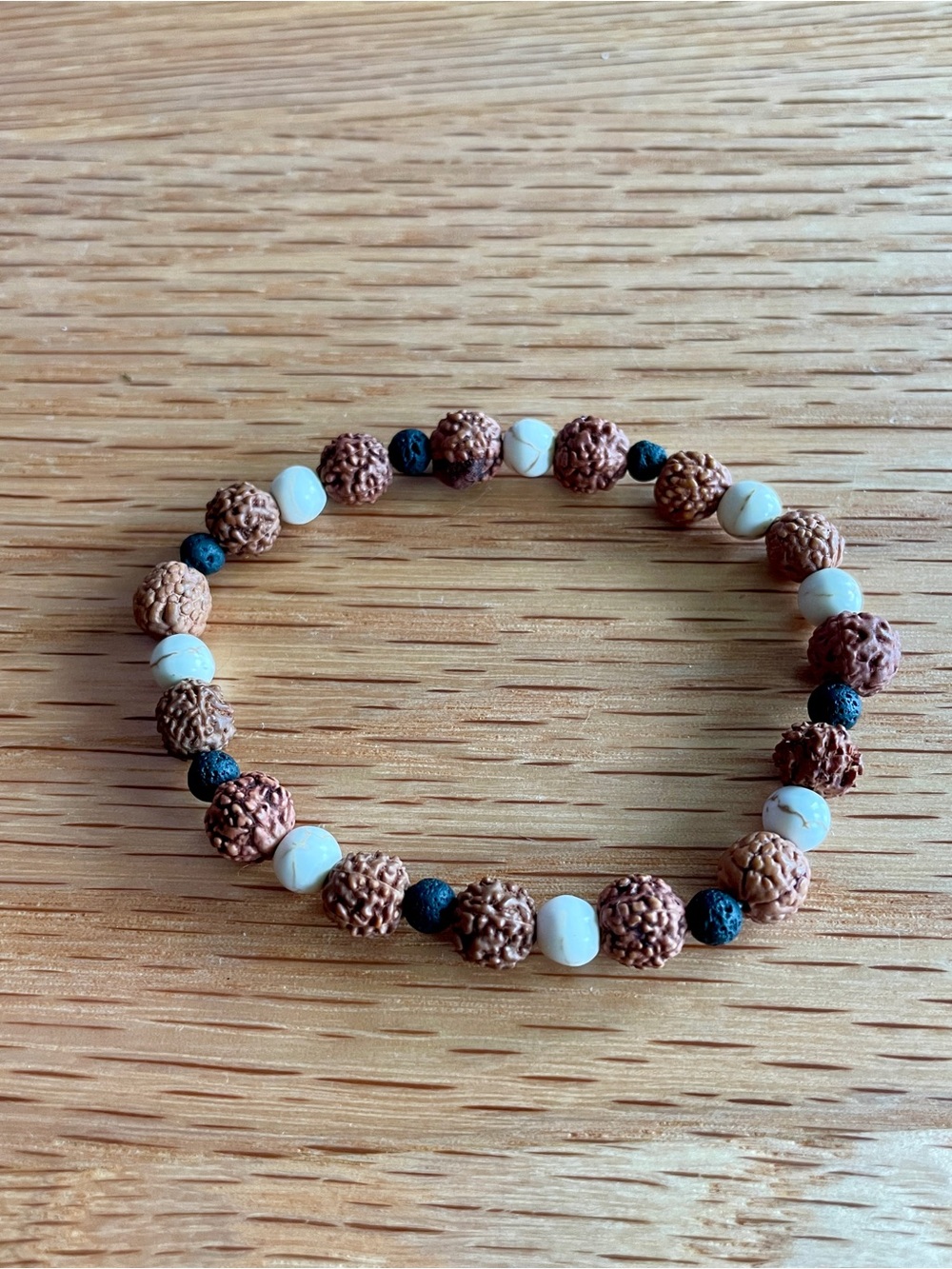 Brown and White Bead Stretch Bracelet